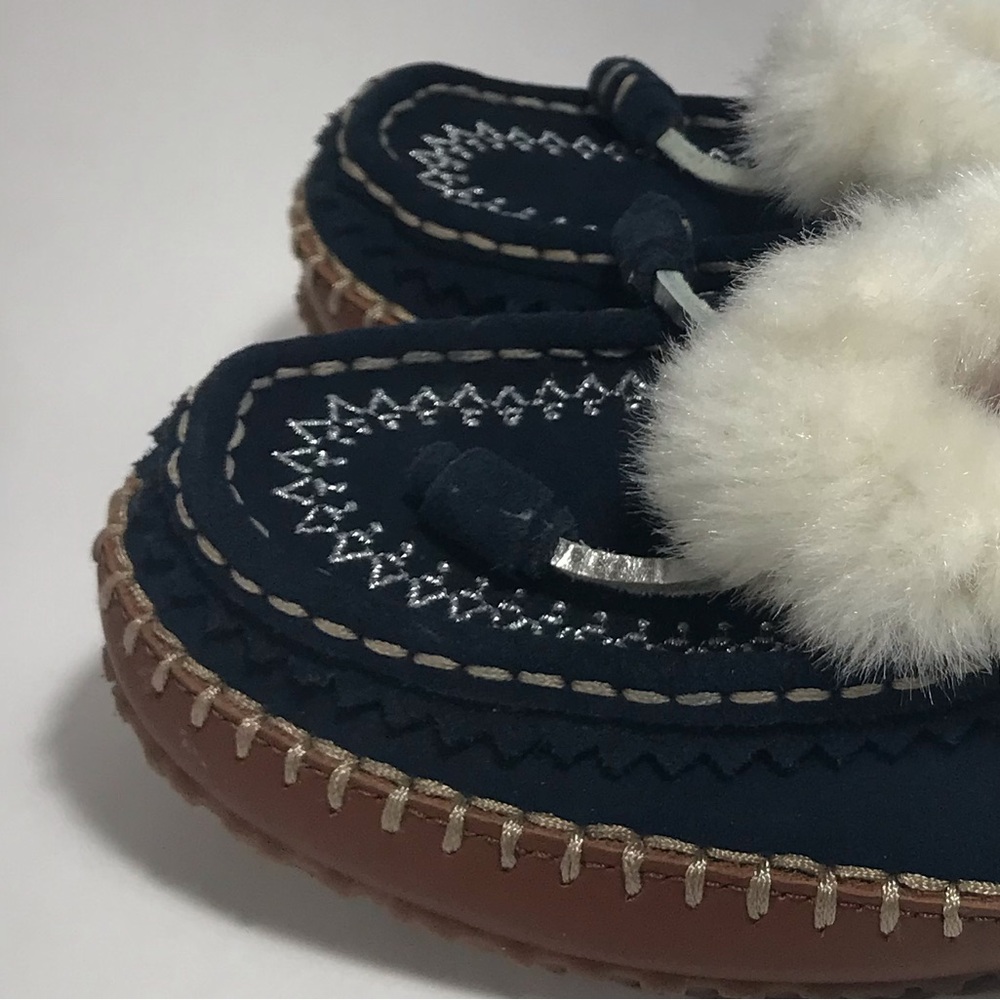 Lands' End Dark Navy Blue Slip On Embroidered Slippers Size 8 - Picture 8 of 12